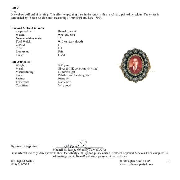 ANTIQUE VICTORIAN 18K GOLD STERLING DIAMOND PORTRAIT RING - Picture 7 of 8